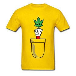 Tops & Tees Pocket Power Up Men's T-Shirt Weed T Shirt Super Mario Bro Plumber Funny Tshirt Gamer Yellow Cotton Streetwear
